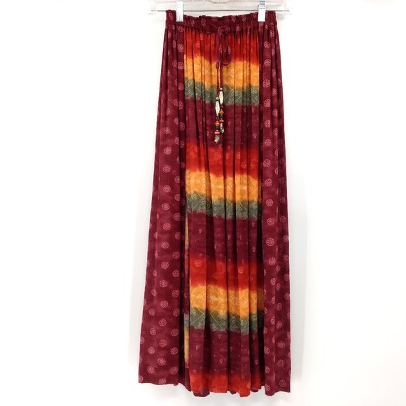 PLATINUM‎ by Dorothy Schoelen Petite Skirt Multicolor Boho Side Slits Drawstring - Picture 1 of 15